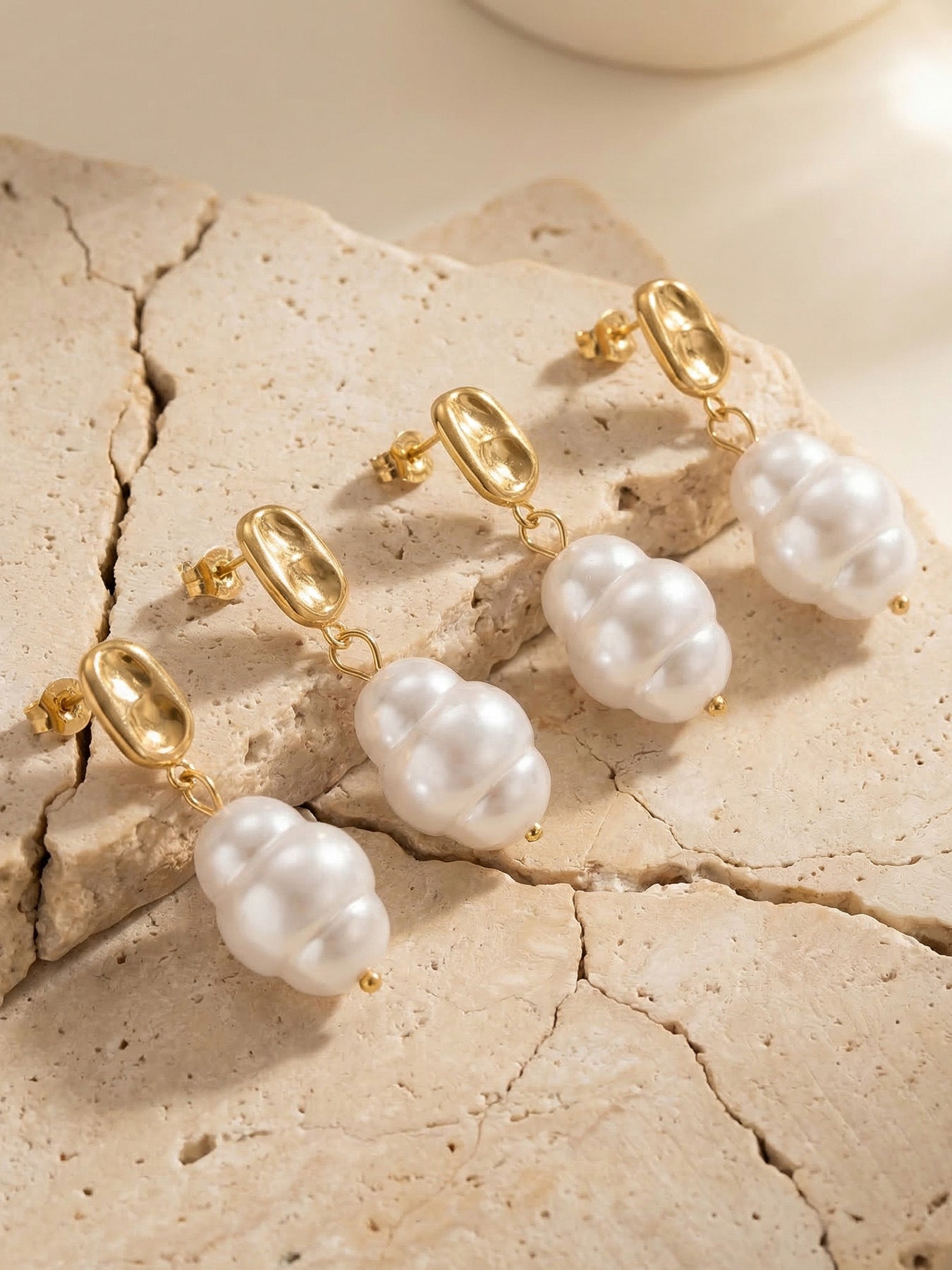 316L Stainless Steel 18K Gold PVD Irregular Faux Pearl Earrings - Irregular Faux Pearl, Unique Design, Light Luxury Wholesale Stainless Steel Jewelry - Sensitive Skin Friendly - Detail 10