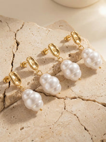 316L Stainless Steel 18K Gold PVD Irregular Faux Pearl Earrings - Irregular Faux Pearl, Unique Design, Light Luxury Wholesale Stainless Steel Jewelry - Sensitive Skin Friendly - Detail 10