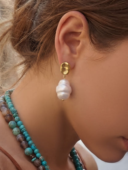 316L Stainless Steel 18K Gold PVD Irregular Faux Pearl Earrings - Irregular Faux Pearl, Unique Design, Light Luxury Wholesale Stainless Steel Jewelry - Sensitive Skin Friendly - Detail 13