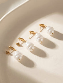 316L Stainless Steel 18K Gold PVD Irregular Faux Pearl Earrings - Irregular Faux Pearl, Unique Design, Light Luxury Wholesale Stainless Steel Jewelry - Sensitive Skin Friendly - Detail 8