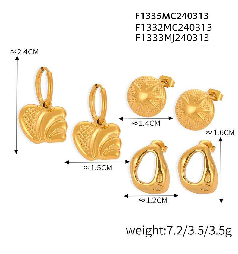 316L Stainless Steel 18K Gold PVD Irregular Geometric Earrings - Minimalist Irregular Geometric Gold Earrings Wholesale Stainless Steel Jewelry - Sensitive Skin Friendly - Detail 1
