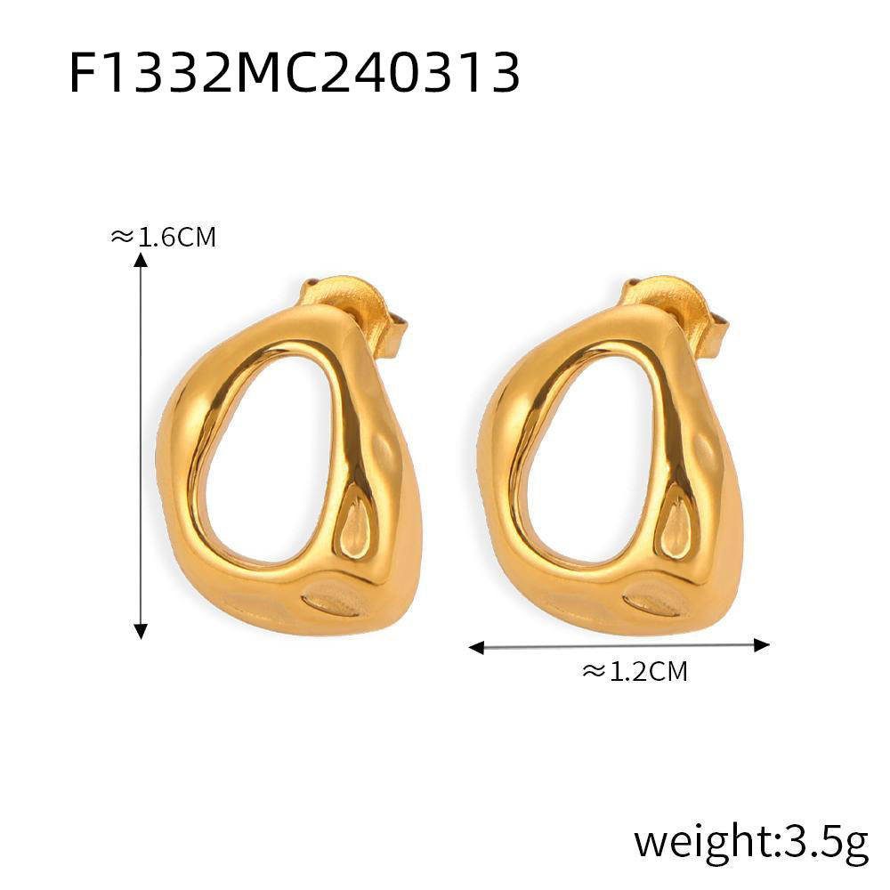 316L Stainless Steel 18K Gold PVD Irregular Geometric Earrings - Minimalist Irregular Geometric Gold Earrings Wholesale Stainless Steel Jewelry - Sensitive Skin Friendly - Detail 11