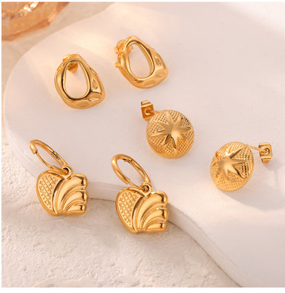 316L Stainless Steel 18K Gold PVD Irregular Geometric Earrings - Minimalist Irregular Geometric Gold Earrings Wholesale Stainless Steel Jewelry - Sensitive Skin Friendly - Detail 5