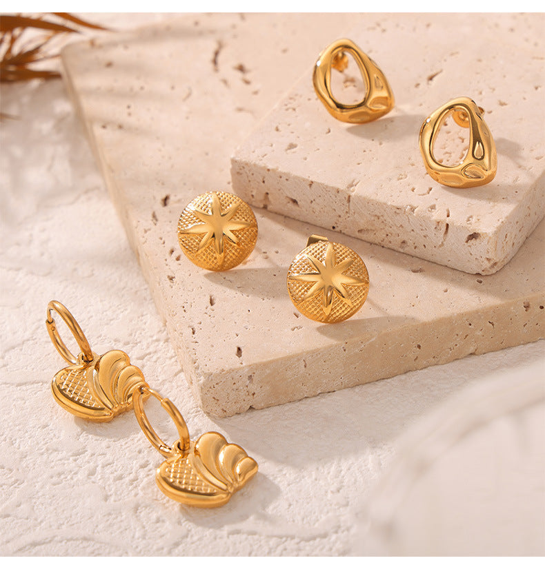 316L Stainless Steel 18K Gold PVD Irregular Geometric Earrings - Minimalist Irregular Geometric Gold Earrings Wholesale Stainless Steel Jewelry - Sensitive Skin Friendly - Detail 7