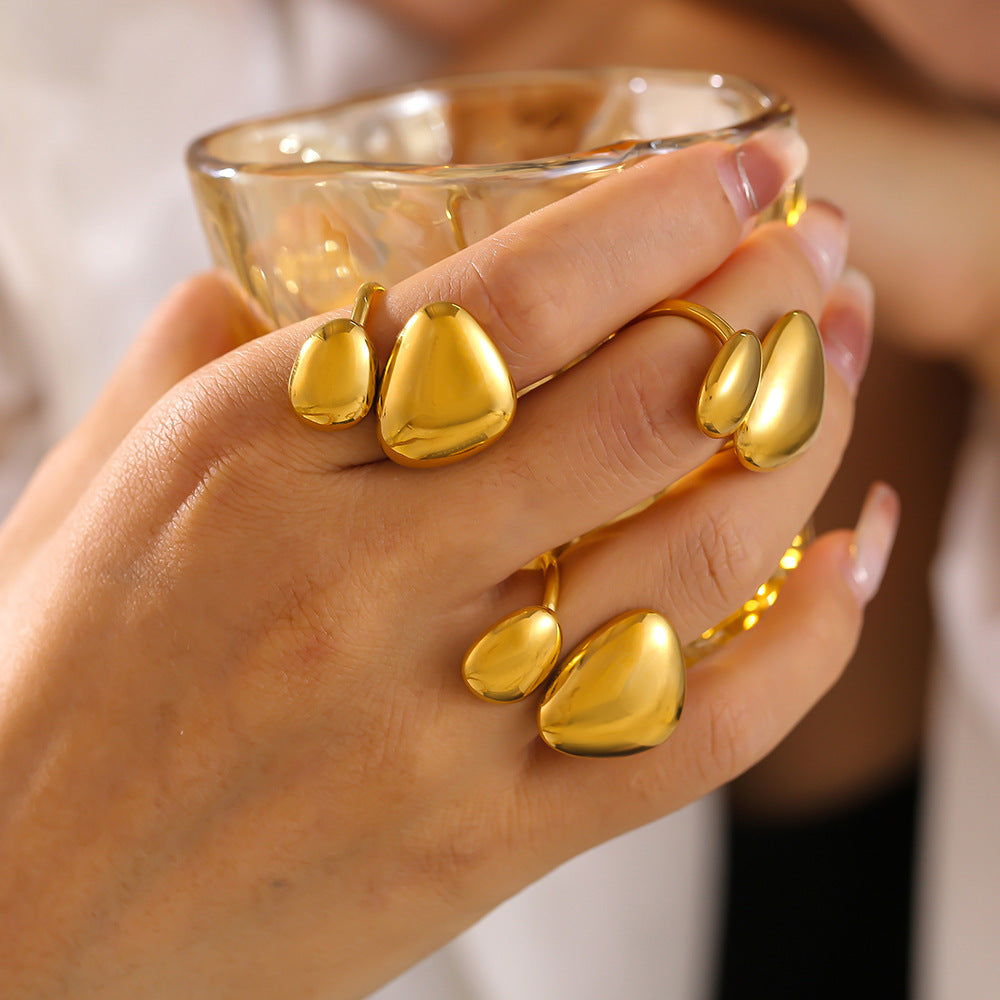 316L Stainless Steel 18K Gold PVD Irregular Geometric Open Ring - Minimalist Irregular Geometric Open Ring Wholesale Stainless Steel Jewelry - Sensitive Skin Friendly - Detail 6