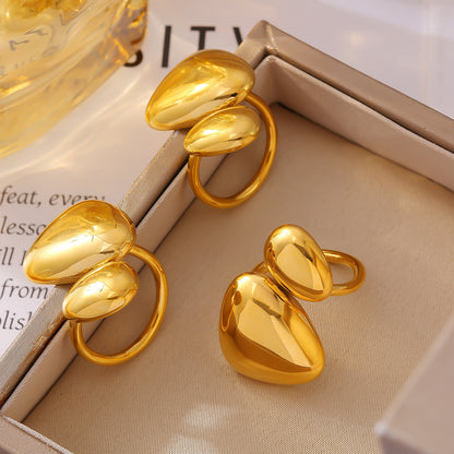 316L Stainless Steel 18K Gold PVD Irregular Geometric Open Ring - Minimalist Irregular Geometric Open Ring Wholesale Stainless Steel Jewelry - Sensitive Skin Friendly - Detail 7