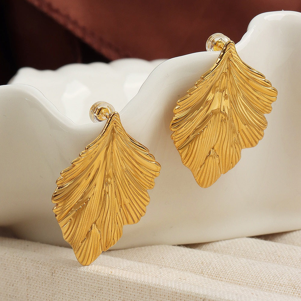 316L Stainless Steel 18K Gold PVD Irregular Leaf Earrings - Irregular Leaf Design, Elegant Earrings Wholesale Stainless Steel Jewelry - Sensitive Skin Friendly - Detail 1