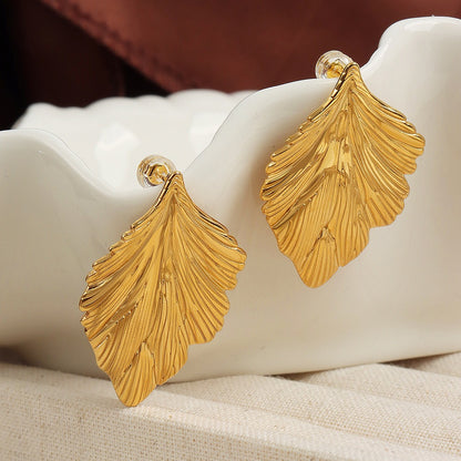 316L Stainless Steel 18K Gold PVD Irregular Leaf Earrings - Irregular Leaf Design, Elegant Earrings Wholesale Stainless Steel Jewelry - Sensitive Skin Friendly - Detail 1