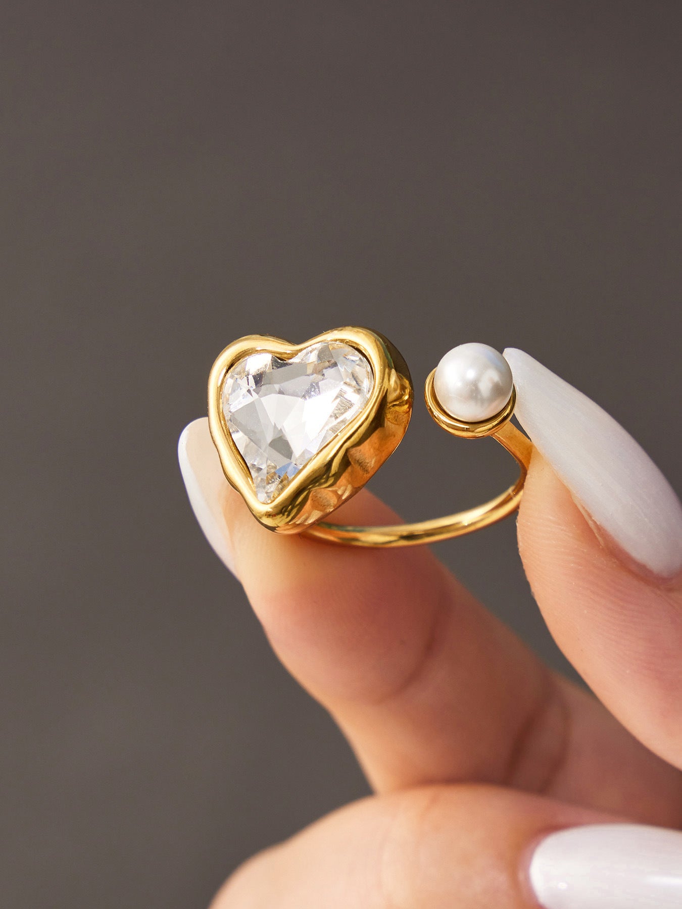 316L Stainless Steel 18K Gold PVD Irregular Zircon Ring - Irregular Zircon Ring Unique Design Gold Band Minimalist Wholesale Stainless Steel Jewelry - Sensitive Skin Friendly - Detail 1