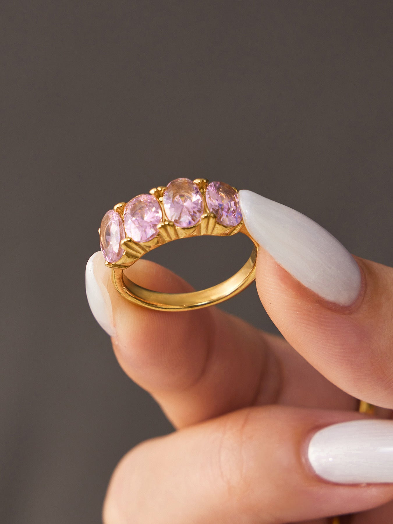 316L Stainless Steel 18K Gold PVD Irregular Zircon Ring - Irregular Zircon Ring Unique Design Gold Band Minimalist Wholesale Stainless Steel Jewelry - Sensitive Skin Friendly - Detail 11