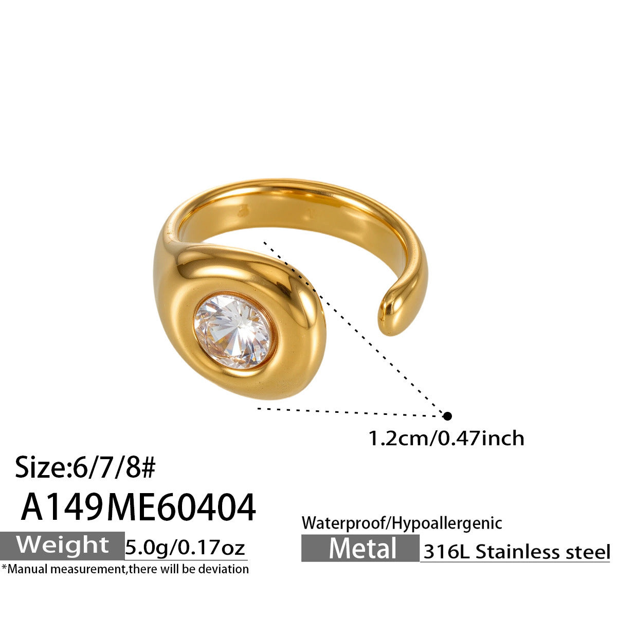 316L Stainless Steel 18K Gold PVD Irregular Zircon Ring - Irregular Zircon Ring Unique Design Gold Band Minimalist Wholesale Stainless Steel Jewelry - Sensitive Skin Friendly - Detail 13