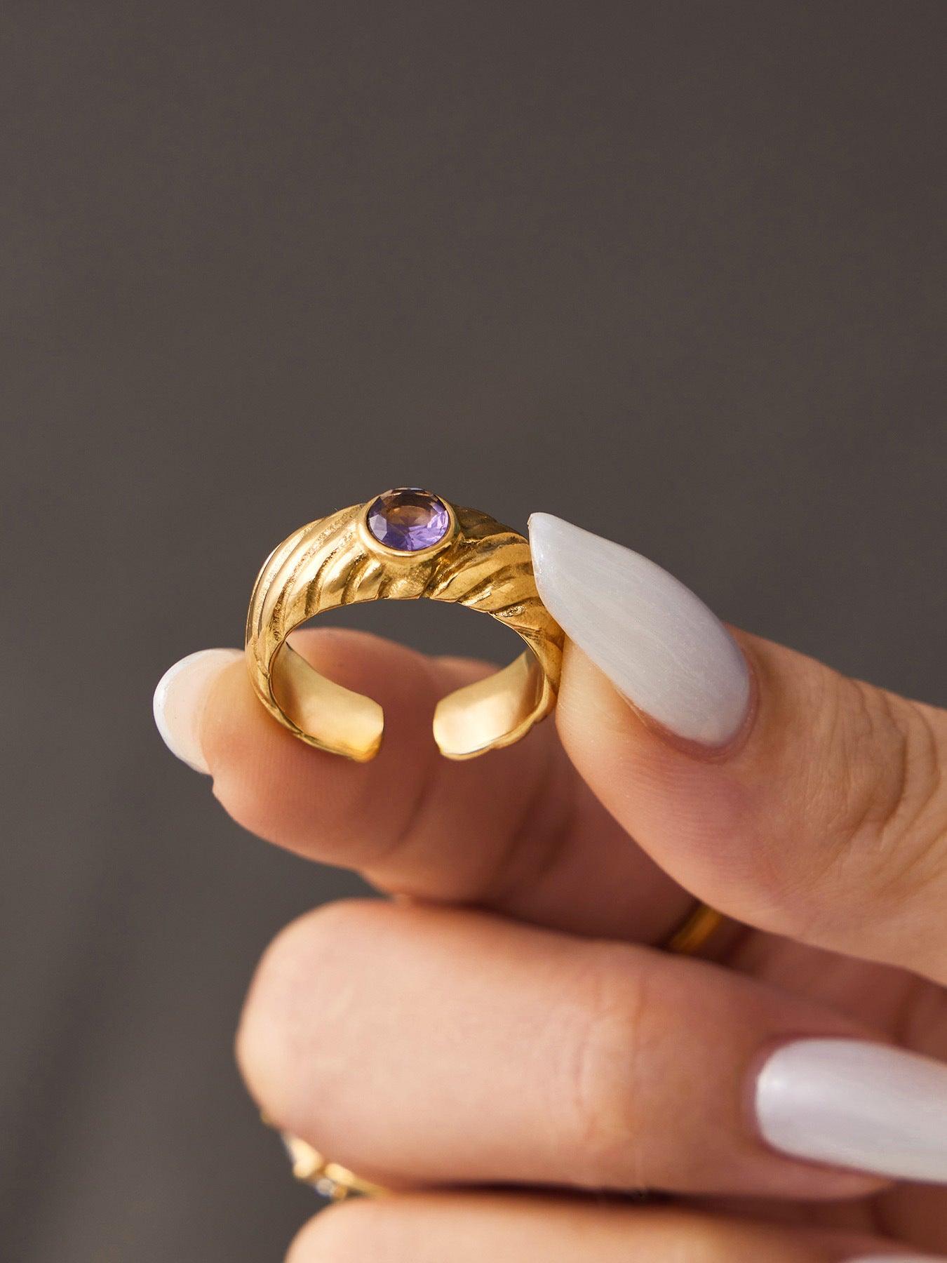316L Stainless Steel 18K Gold PVD Irregular Zircon Ring - Irregular Zircon Ring Unique Design Gold Band Minimalist Wholesale Stainless Steel Jewelry - Sensitive Skin Friendly - Detail 15