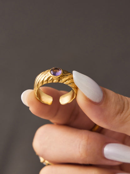 316L Stainless Steel 18K Gold PVD Irregular Zircon Ring - Irregular Zircon Ring Unique Design Gold Band Minimalist Wholesale Stainless Steel Jewelry - Sensitive Skin Friendly - Detail 15