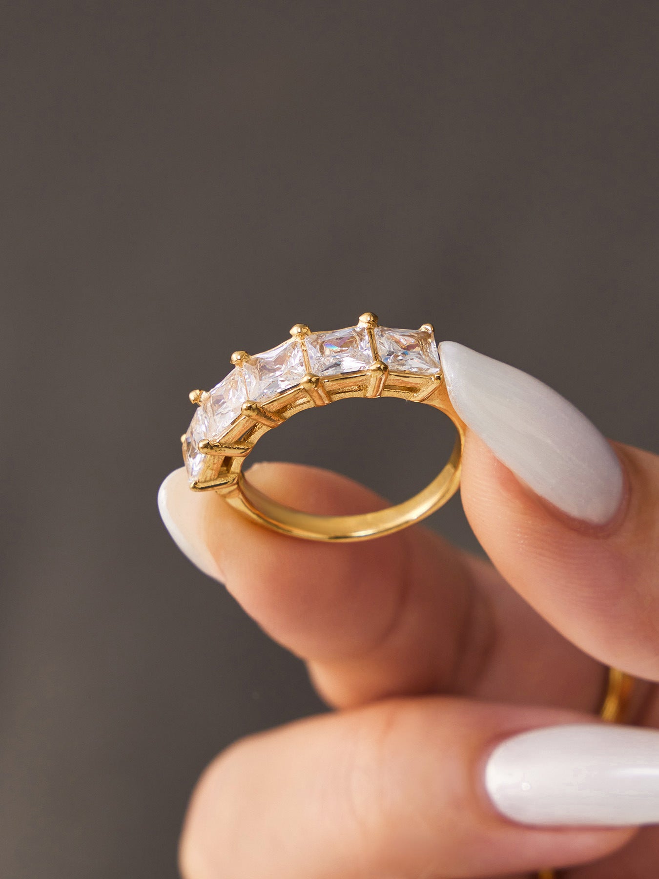 316L Stainless Steel 18K Gold PVD Irregular Zircon Ring - Irregular Zircon Ring Unique Design Gold Band Minimalist Wholesale Stainless Steel Jewelry - Sensitive Skin Friendly - Detail 16