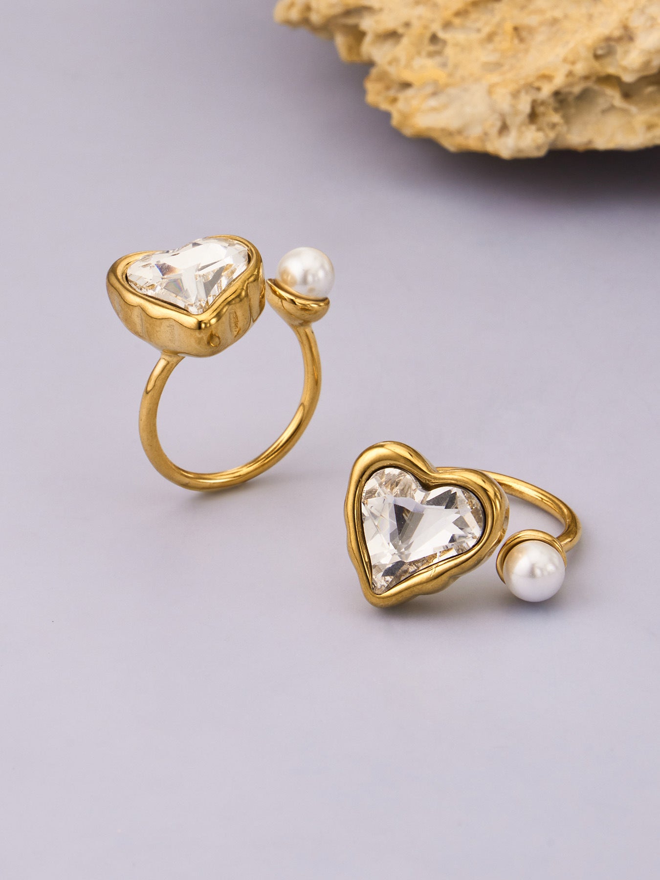 316L Stainless Steel 18K Gold PVD Irregular Zircon Ring - Irregular Zircon Ring Unique Design Gold Band Minimalist Wholesale Stainless Steel Jewelry - Sensitive Skin Friendly - Detail 18
