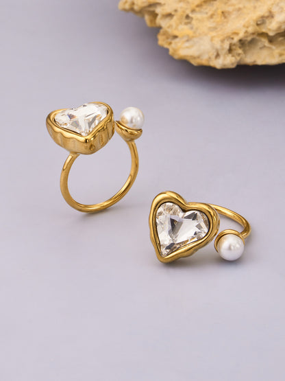 316L Stainless Steel 18K Gold PVD Irregular Zircon Ring - Irregular Zircon Ring Unique Design Gold Band Minimalist Wholesale Stainless Steel Jewelry - Sensitive Skin Friendly - Detail 18