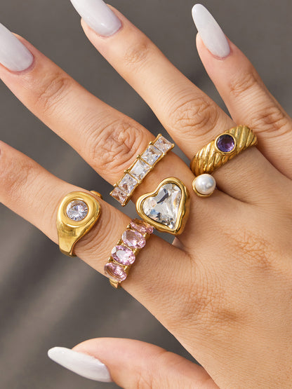 316L Stainless Steel 18K Gold PVD Irregular Zircon Ring - Irregular Zircon Ring Unique Design Gold Band Minimalist Wholesale Stainless Steel Jewelry - Sensitive Skin Friendly - Detail 2