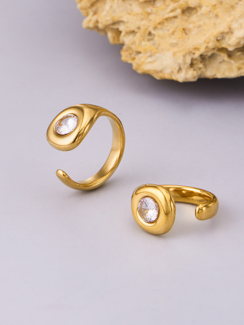 316L Stainless Steel 18K Gold PVD Irregular Zircon Ring - Irregular Zircon Ring Unique Design Gold Band Minimalist Wholesale Stainless Steel Jewelry - Sensitive Skin Friendly - Detail 3