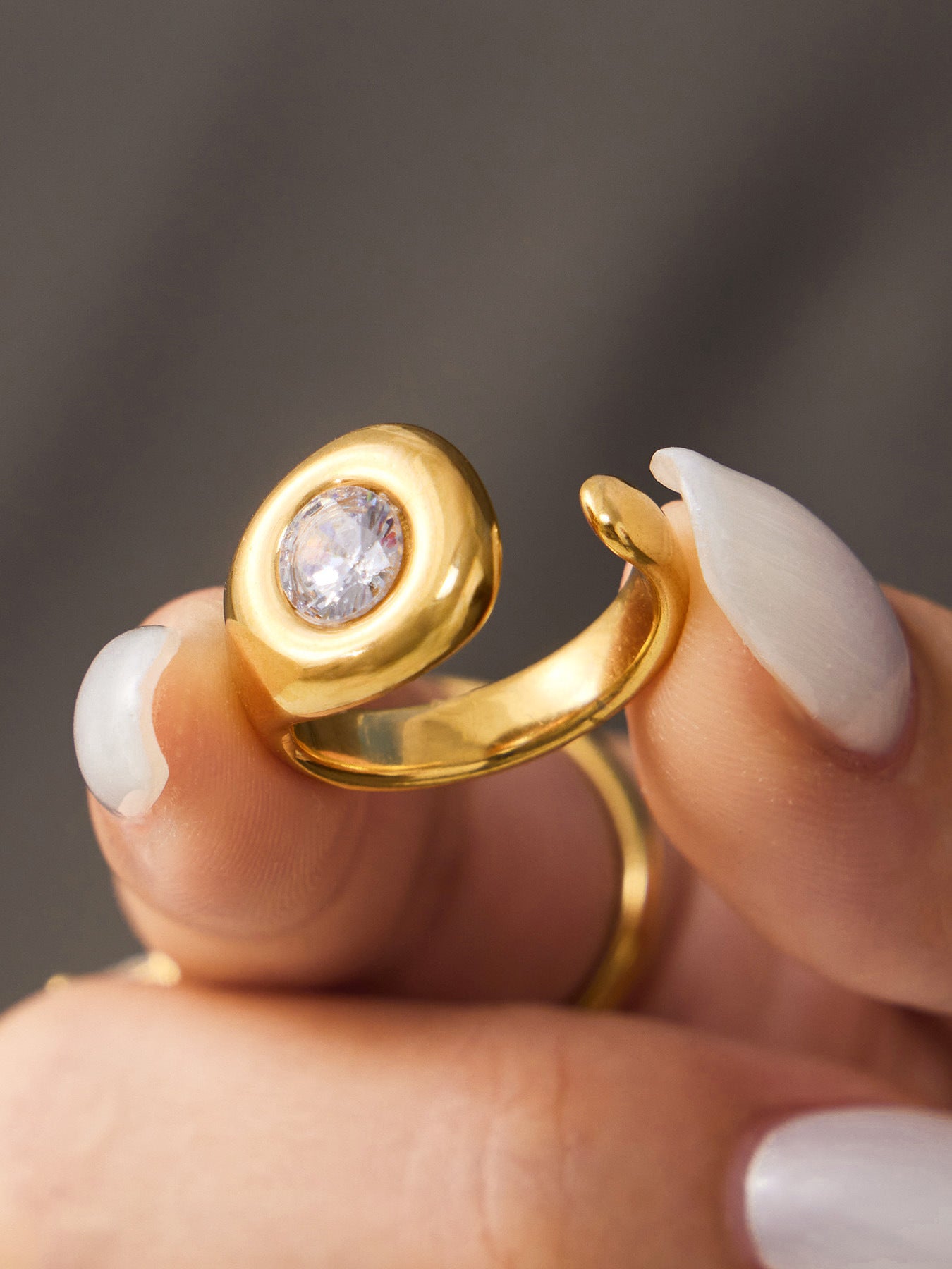 316L Stainless Steel 18K Gold PVD Irregular Zircon Ring - Irregular Zircon Ring Unique Design Gold Band Minimalist Wholesale Stainless Steel Jewelry - Sensitive Skin Friendly - Detail 5