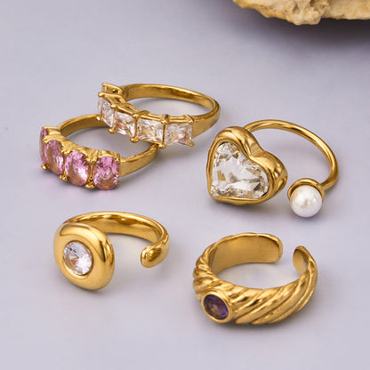 316L Stainless Steel 18K Gold PVD Irregular Zircon Ring - Irregular Zircon Ring Unique Design Gold Band Minimalist Wholesale Stainless Steel Jewelry - Sensitive Skin Friendly - Detail 6