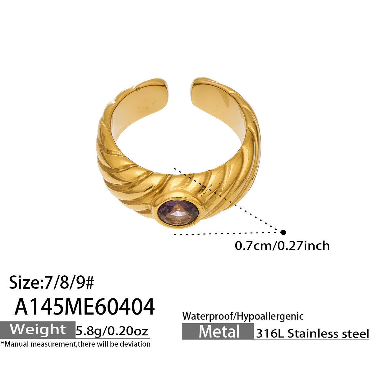 316L Stainless Steel 18K Gold PVD Irregular Zircon Ring - Irregular Zircon Ring Unique Design Gold Band Minimalist Wholesale Stainless Steel Jewelry - Sensitive Skin Friendly - Detail 7