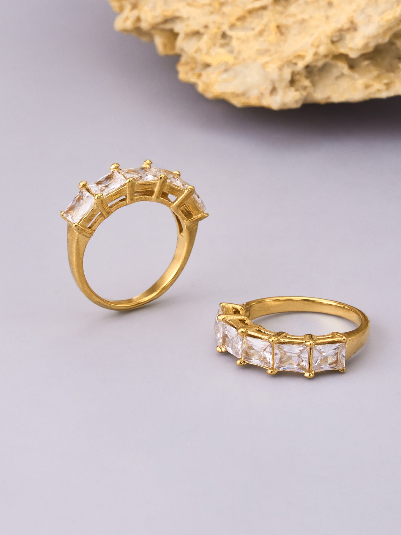 316L Stainless Steel 18K Gold PVD Irregular Zircon Ring - Irregular Zircon Ring Unique Design Gold Band Minimalist Wholesale Stainless Steel Jewelry - Sensitive Skin Friendly - Detail 8