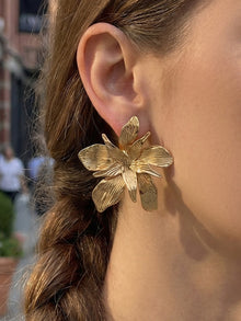 316L Stainless Steel 18K Gold PVD Large Floral Design Earrings - Large Floral, Statement Earrings, Unique Design, Trendy Wholesale Stainless Steel Jewelry - Sensitive Skin Friendly - Detail 2