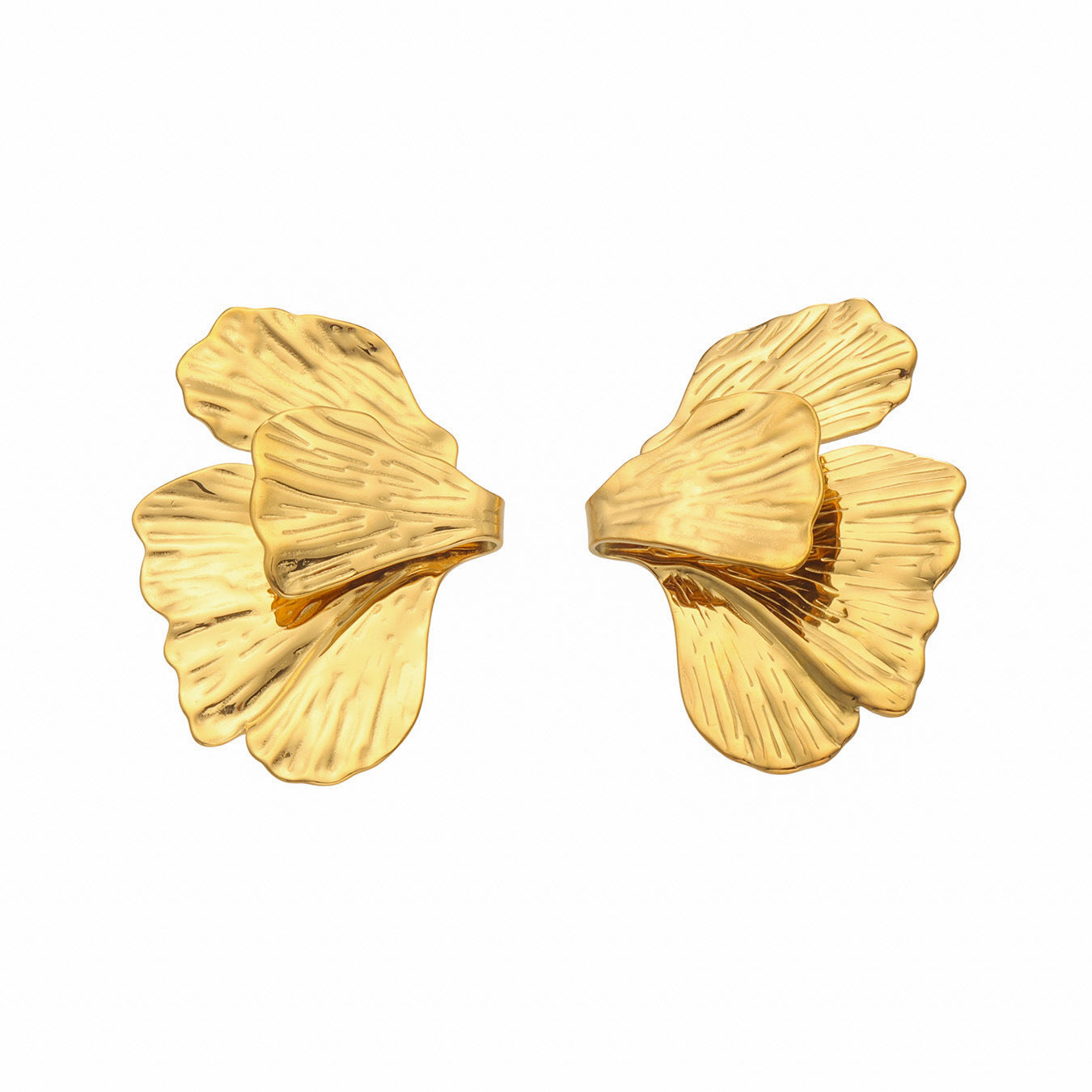 316L Stainless Steel 18K Gold PVD Layered Floral Earrings - Layered Floral Design Gold Steel Wholesale Stainless Steel Jewelry - Sensitive Skin Friendly - Detail 1