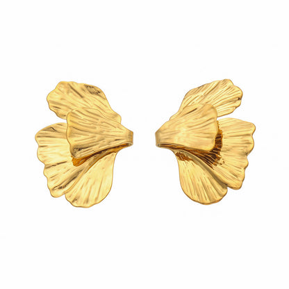 316L Stainless Steel 18K Gold PVD Layered Floral Earrings - Layered Floral Design Gold Steel Wholesale Stainless Steel Jewelry - Sensitive Skin Friendly - Detail 1