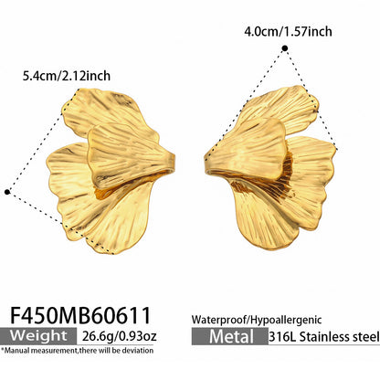 316L Stainless Steel 18K Gold PVD Layered Floral Earrings - Layered Floral Design Gold Steel Wholesale Stainless Steel Jewelry - Sensitive Skin Friendly - Detail 11