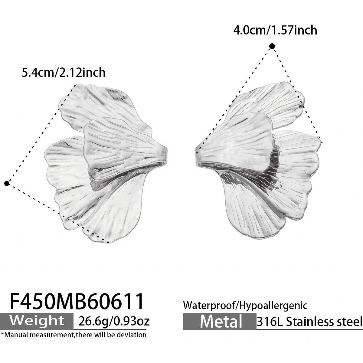 316L Stainless Steel 18K Gold PVD Layered Floral Earrings - Layered Floral Design Gold Steel Wholesale Stainless Steel Jewelry - Sensitive Skin Friendly - Detail 8