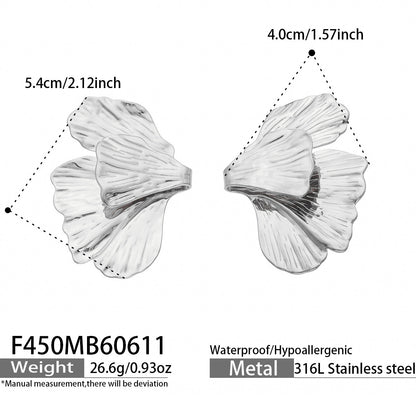 316L Stainless Steel 18K Gold PVD Layered Floral Earrings - Layered Floral Design Gold Steel Wholesale Stainless Steel Jewelry - Sensitive Skin Friendly - Detail 8