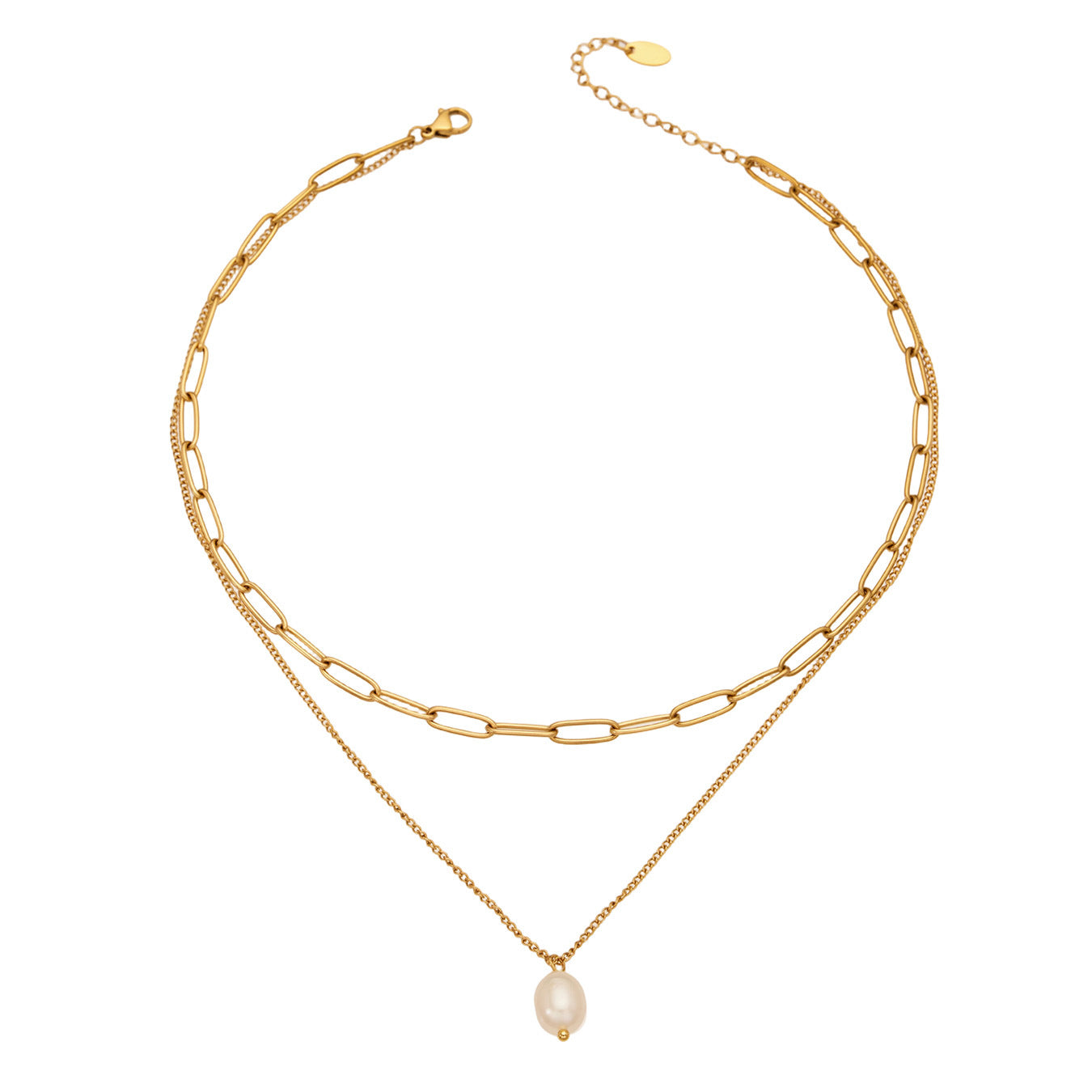 316L Stainless Steel 18K Gold PVD Layered Pearl Necklace - Layered Pearl Vintage Necklace Wholesale Stainless Steel Jewelry - Sensitive Skin Friendly - Detail 8