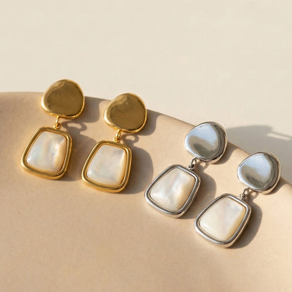 316L Stainless Steel 18K Gold PVD Light Luxury White Mother-of-Pearl Drop Earrings - Light Luxury White Mother-of-Pearl Drop Earrings 18K Gold PVD Niche Design Wholesale Stainless Steel Jewelry - Sensitive Skin Friendly - Detail 11