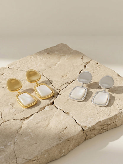 316L Stainless Steel 18K Gold PVD Light Luxury White Mother-of-Pearl Drop Earrings - Light Luxury White Mother-of-Pearl Drop Earrings 18K Gold PVD Niche Design Wholesale Stainless Steel Jewelry - Sensitive Skin Friendly - Detail 2