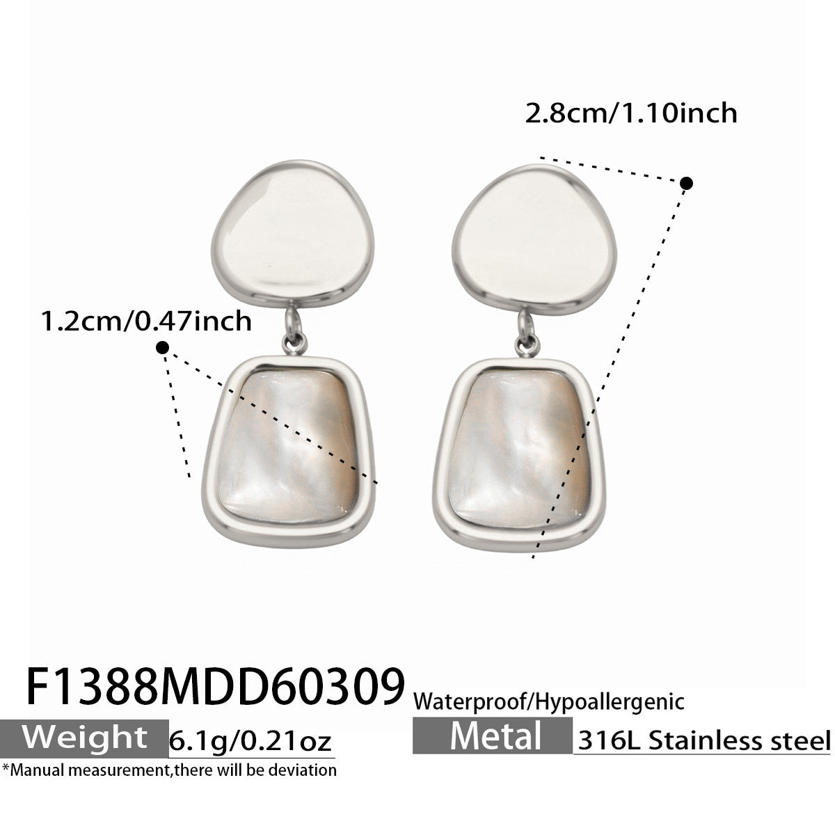 316L Stainless Steel 18K Gold PVD Light Luxury White Mother-of-Pearl Drop Earrings - Light Luxury White Mother-of-Pearl Drop Earrings 18K Gold PVD Niche Design Wholesale Stainless Steel Jewelry - Sensitive Skin Friendly - Detail 8