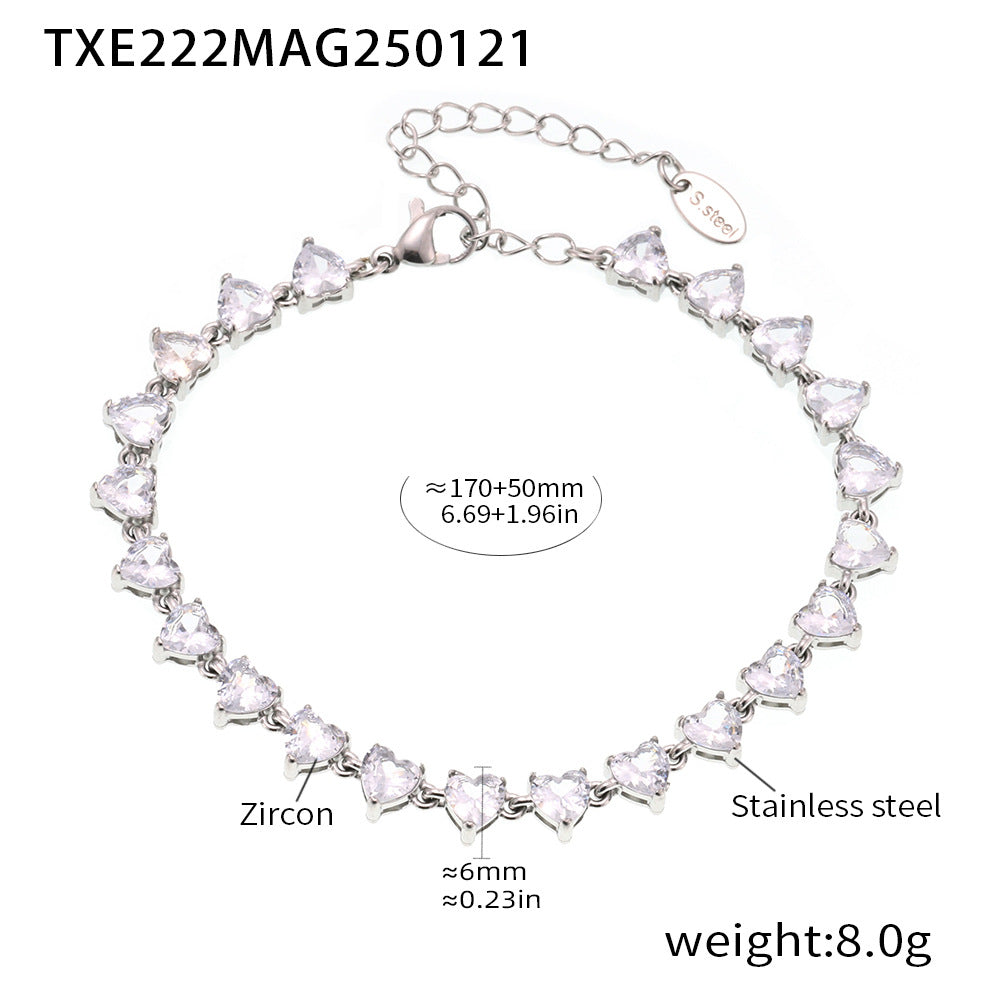 316L Stainless Steel 18K Gold PVD Love Heart 5A Zircon Necklace - Love Heart Zircon, Modern, Delicate, Hypoallergenic Wholesale Stainless Steel Jewelry - Sensitive Skin Friendly - Detail 1