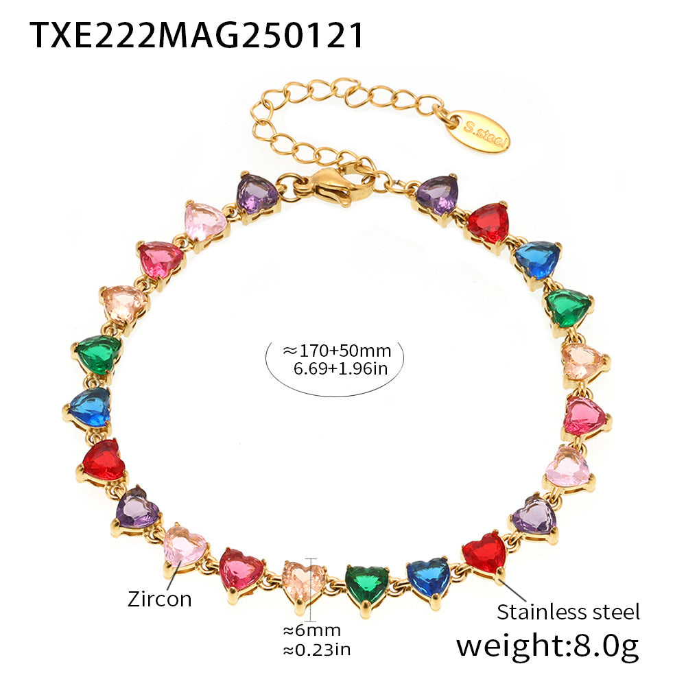 316L Stainless Steel 18K Gold PVD Love Heart 5A Zircon Necklace - Love Heart Zircon, Modern, Delicate, Hypoallergenic Wholesale Stainless Steel Jewelry - Sensitive Skin Friendly - Detail 10