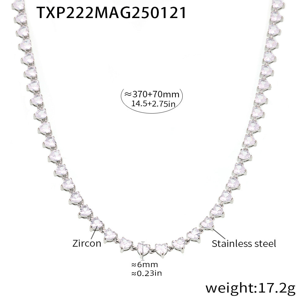 316L Stainless Steel 18K Gold PVD Love Heart 5A Zircon Necklace - Love Heart Zircon, Modern, Delicate, Hypoallergenic Wholesale Stainless Steel Jewelry - Sensitive Skin Friendly - Detail 11