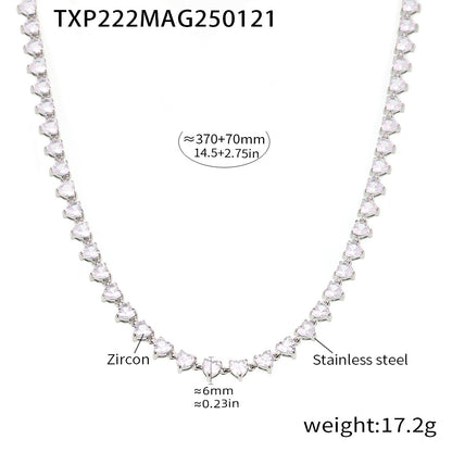 316L Stainless Steel 18K Gold PVD Love Heart 5A Zircon Necklace - Love Heart Zircon, Modern, Delicate, Hypoallergenic Wholesale Stainless Steel Jewelry - Sensitive Skin Friendly - Detail 11