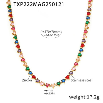 316L Stainless Steel 18K Gold PVD Love Heart 5A Zircon Necklace - Love Heart Zircon, Modern, Delicate, Hypoallergenic Wholesale Stainless Steel Jewelry - Sensitive Skin Friendly - Detail 12