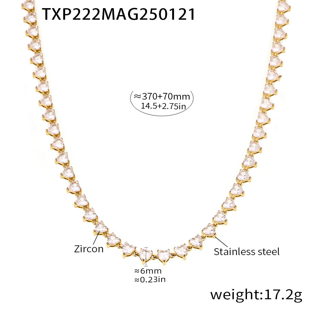 316L Stainless Steel 18K Gold PVD Love Heart 5A Zircon Necklace - Love Heart Zircon, Modern, Delicate, Hypoallergenic Wholesale Stainless Steel Jewelry - Sensitive Skin Friendly - Detail 2