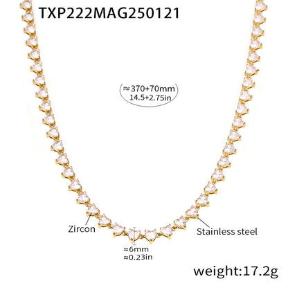 316L Stainless Steel 18K Gold PVD Love Heart 5A Zircon Necklace - Love Heart Zircon, Modern, Delicate, Hypoallergenic Wholesale Stainless Steel Jewelry - Sensitive Skin Friendly - Detail 2