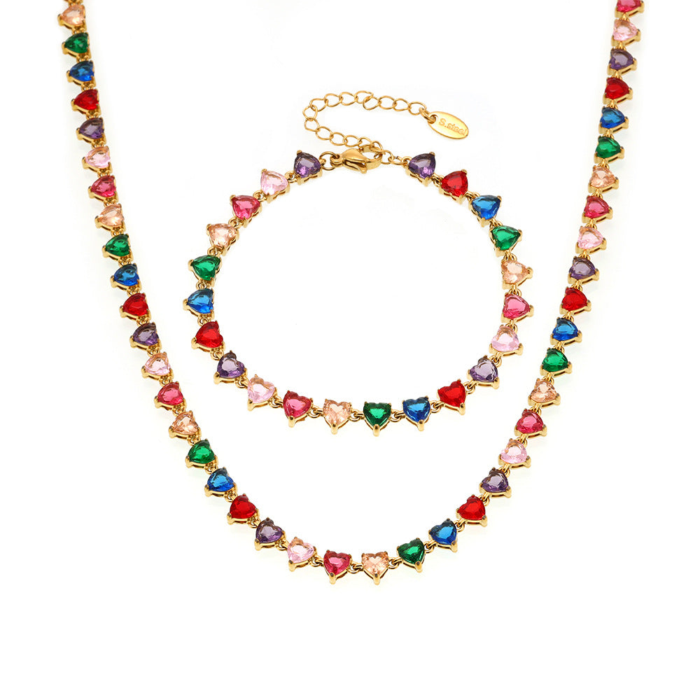 316L Stainless Steel 18K Gold PVD Love Heart 5A Zircon Necklace - Love Heart Zircon, Modern, Delicate, Hypoallergenic Wholesale Stainless Steel Jewelry - Sensitive Skin Friendly - Detail 3