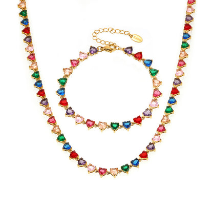 316L Stainless Steel 18K Gold PVD Love Heart 5A Zircon Necklace - Love Heart Zircon, Modern, Delicate, Hypoallergenic Wholesale Stainless Steel Jewelry - Sensitive Skin Friendly - Detail 3