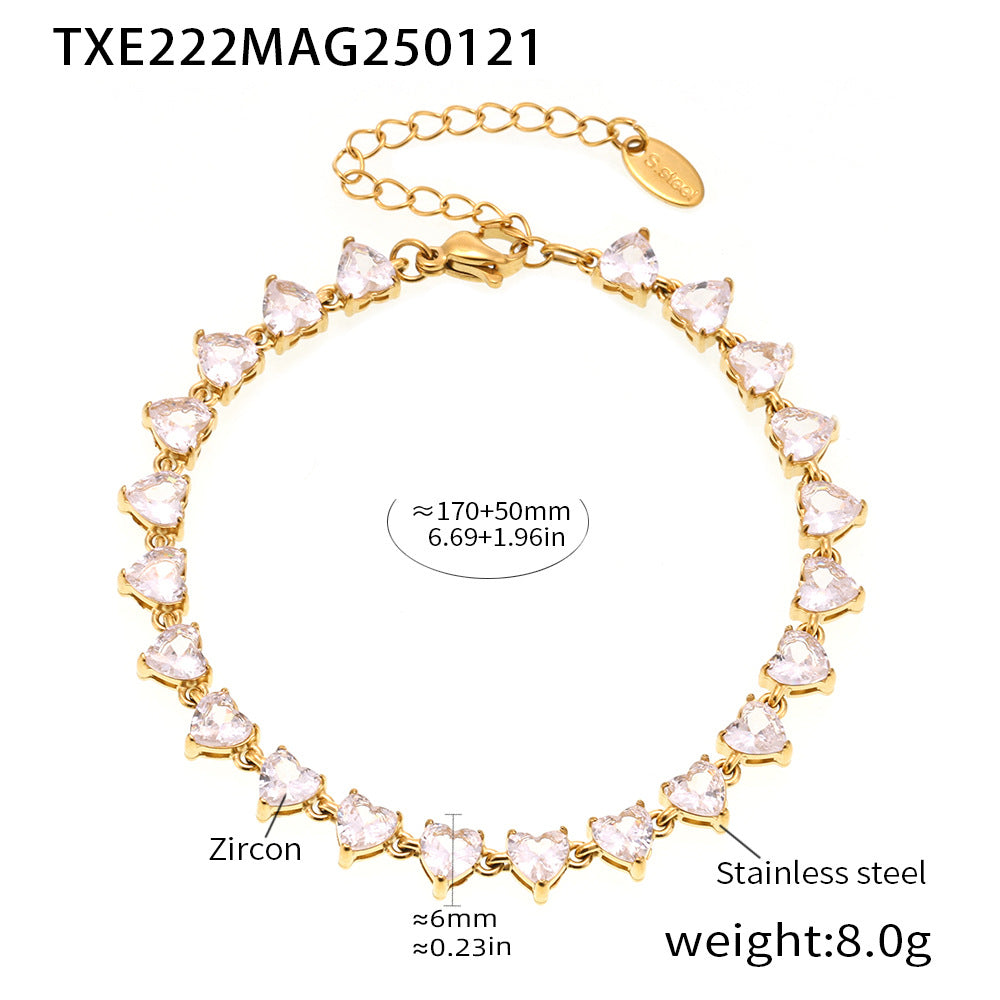 316L Stainless Steel 18K Gold PVD Love Heart 5A Zircon Necklace - Love Heart Zircon, Modern, Delicate, Hypoallergenic Wholesale Stainless Steel Jewelry - Sensitive Skin Friendly - Detail 4