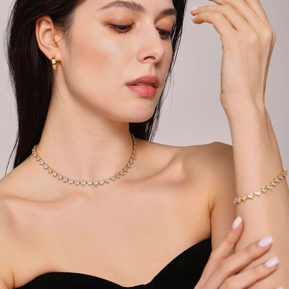 316L Stainless Steel 18K Gold PVD Love Heart 5A Zircon Necklace - Love Heart Zircon, Modern, Delicate, Hypoallergenic Wholesale Stainless Steel Jewelry - Sensitive Skin Friendly - Detail 5
