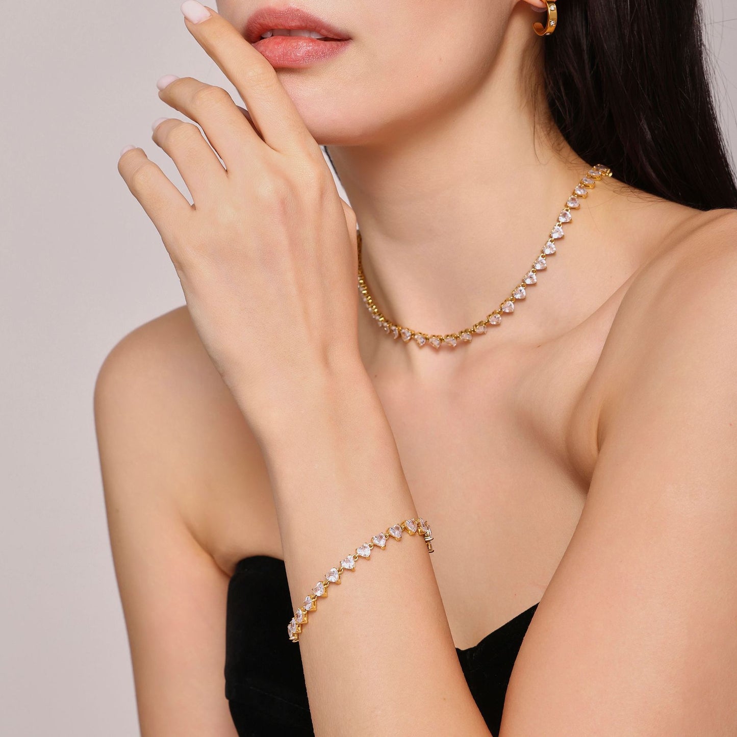 316L Stainless Steel 18K Gold PVD Love Heart 5A Zircon Necklace - Love Heart Zircon, Modern, Delicate, Hypoallergenic Wholesale Stainless Steel Jewelry - Sensitive Skin Friendly - Detail 6