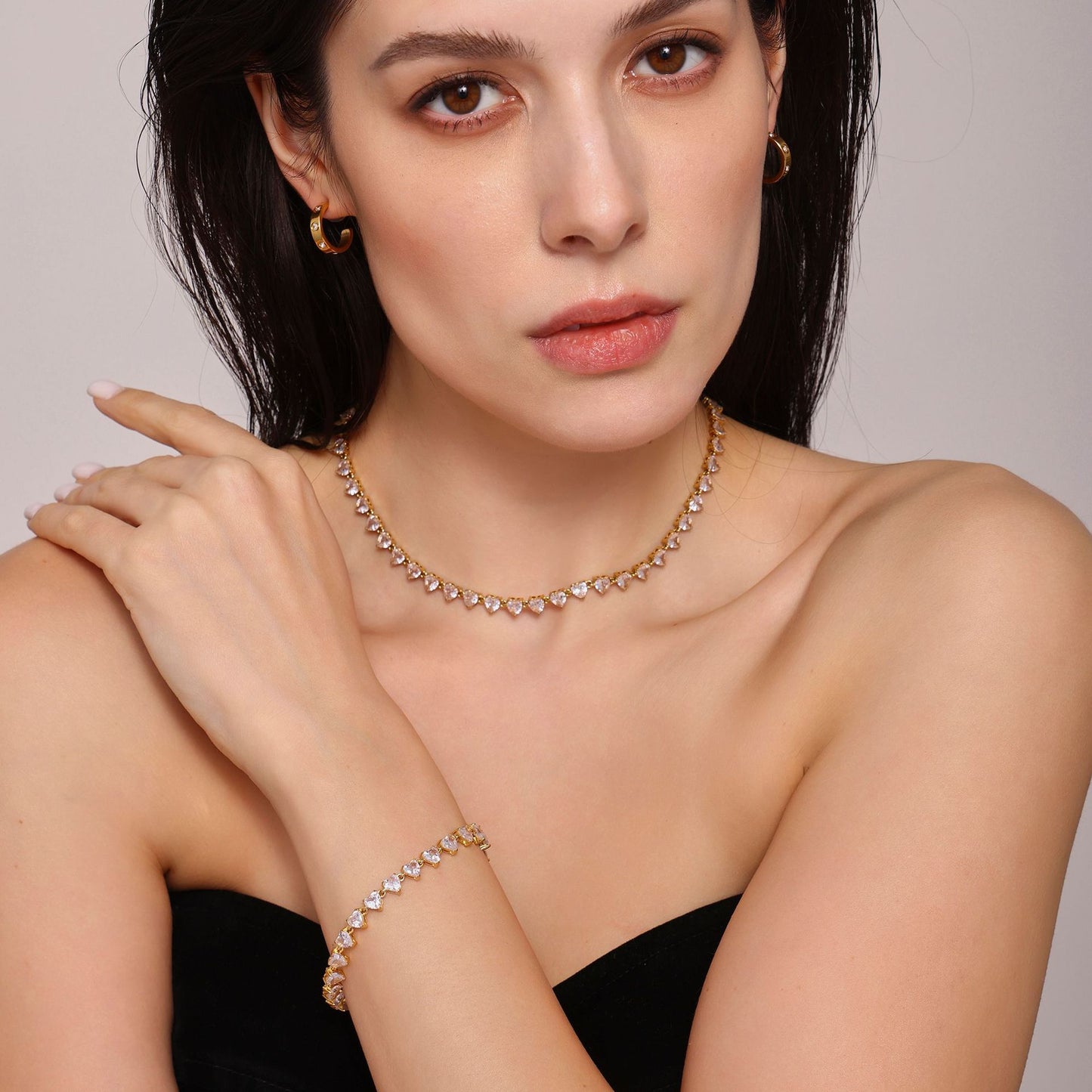 316L Stainless Steel 18K Gold PVD Love Heart 5A Zircon Necklace - Love Heart Zircon, Modern, Delicate, Hypoallergenic Wholesale Stainless Steel Jewelry - Sensitive Skin Friendly - Detail 7