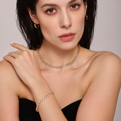 316L Stainless Steel 18K Gold PVD Love Heart 5A Zircon Necklace - Love Heart Zircon, Modern, Delicate, Hypoallergenic Wholesale Stainless Steel Jewelry - Sensitive Skin Friendly - Detail 7